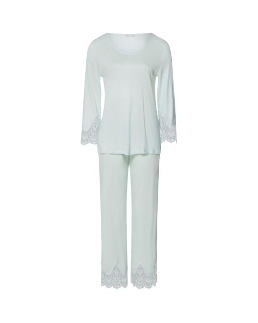 Hanro Blue Modal Lace-Trim Melia Pyjama Set