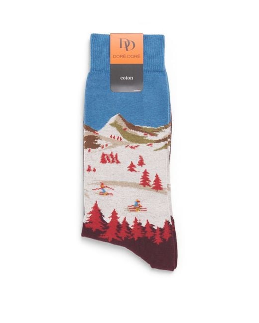 Doré Doré Blue Jacquard Mountain Socks for men