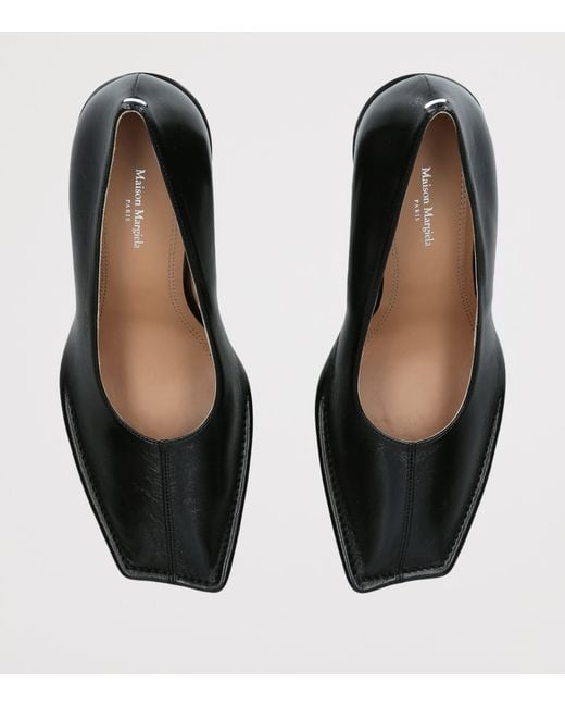 Maison Margiela Black Leather Piped Heeled Pumps 85