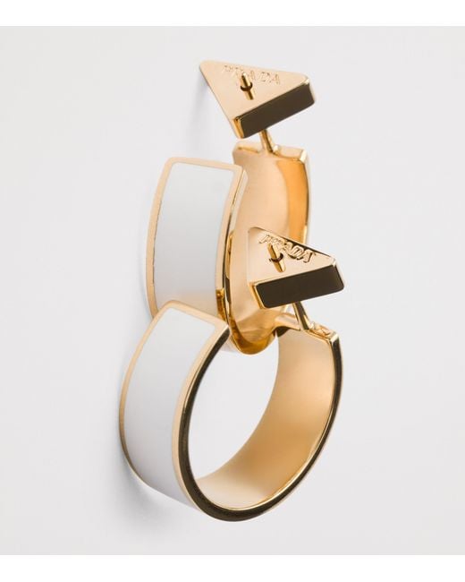 Prada Metallic Enamel Logo Hoop Earrings