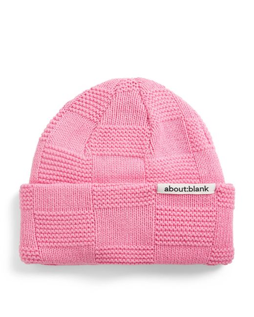About Blank Pink Cotton-Blend Checkerboard Knit Beanie for men
