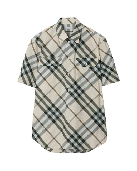 Burberry Gray Cotton Check Shirt for men