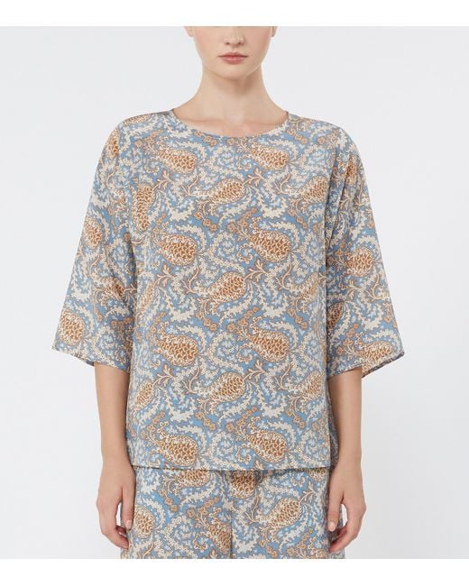 Weekend by Maxmara Blue Silk Paisley Blouse
