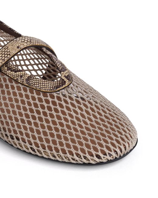 Alaïa Brown Mesh Python Print-Trim Ballet Flats