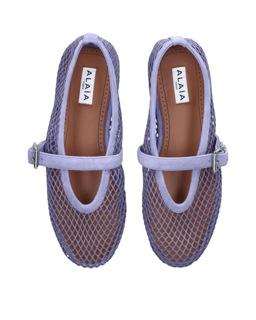 Alaïa Blue Suede Mesh Ballet Flats