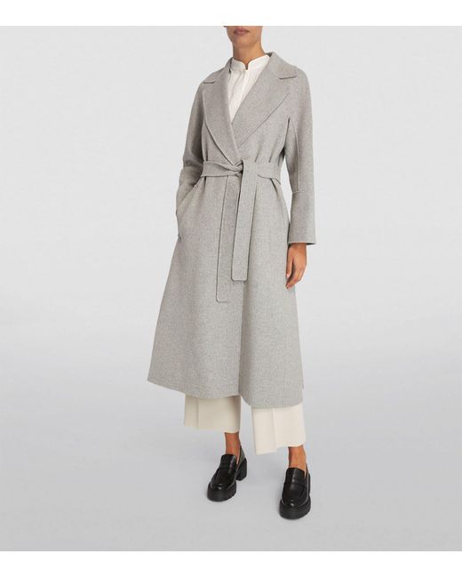 Max Mara Gray Virgin Wool Belted Coat
