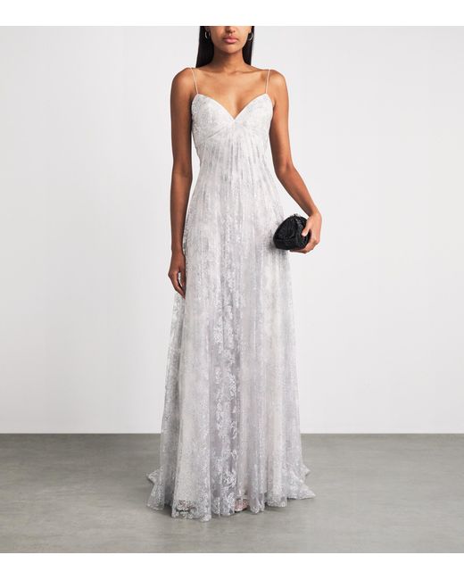 Sandra Mansour White Embellished Silent Thread Gown