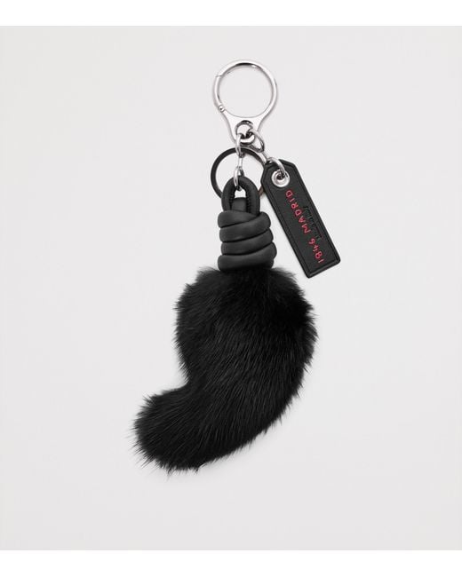 Loewe Black Leather-Fur Lion Tail Key Charm