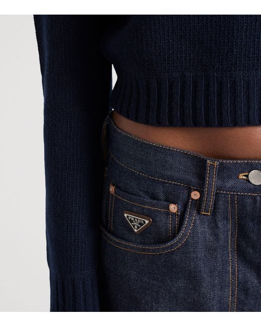 Prada Blue Wool-Cashmere Logo Sweater