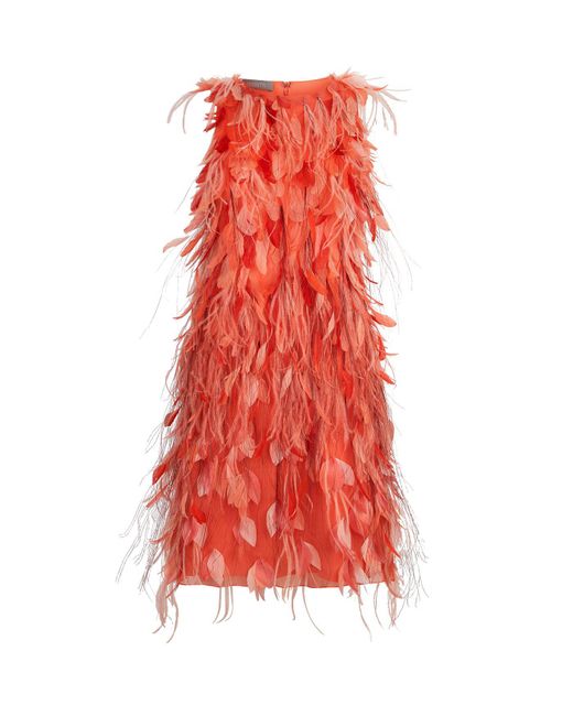 Alberta Ferretti Orange Feather Mini Dress