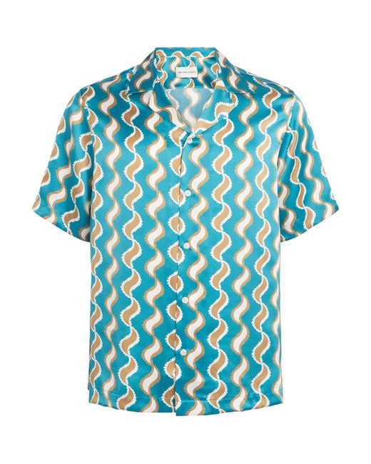 Frescobol Carioca Blue Silk Printed Roberto Shirt for men
