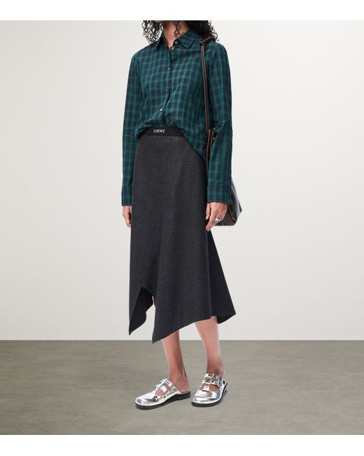 Loewe Black Wool-Blend Asymmetric Midi Skirt