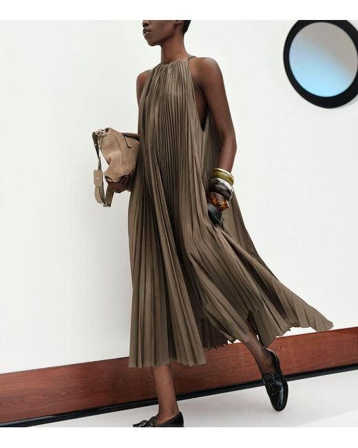 Max Mara Natural Pleated Halterneck Midi Dress