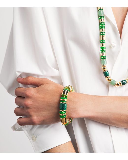 Eddie Borgo Green Plated Jade, Malachite And Pavé Crystal Keystone Bracelet
