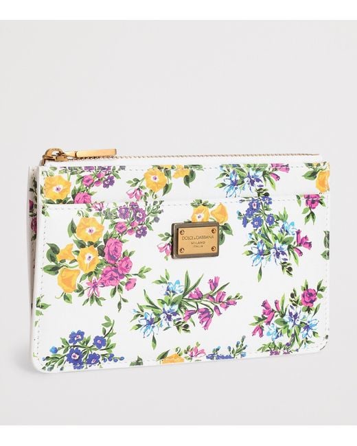Dolce & Gabbana White Calfskin Floral Print Card Holder