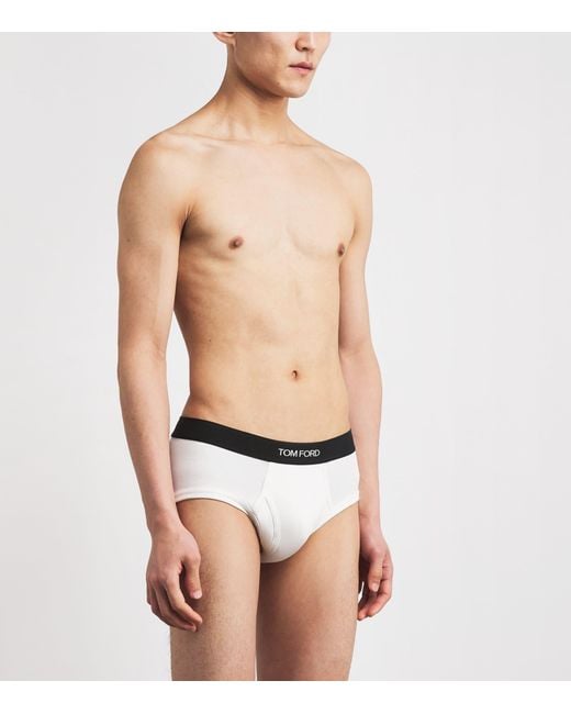 Tom Ford Black Cotton-Stretch Logo Briefs (Pack Of 2) for men