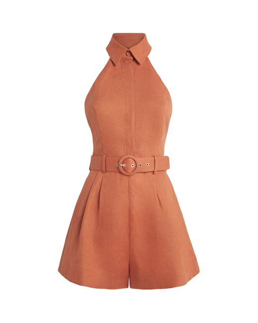 Zimmermann Brown Linen Belted Awaken Playsuit
