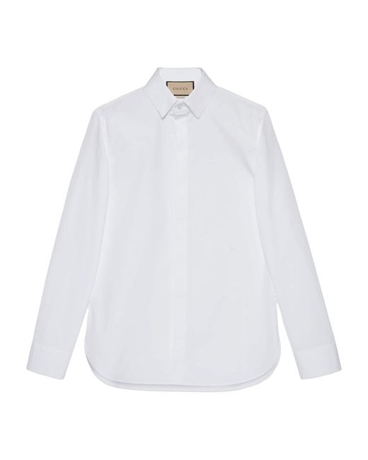 Gucci White Embroidered Cotton Poplin Shirt for men