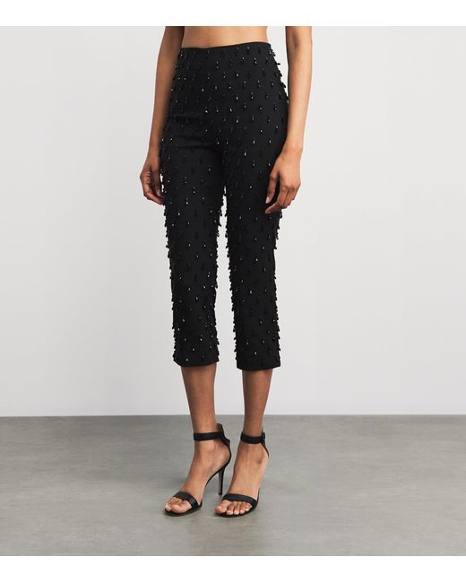 Carolina Herrera Black Stretch-Wool Embellished Cropped Camila Trousers