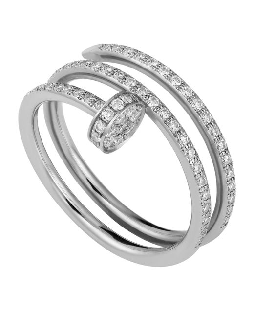 Cartier Metallic White Gold And Pavé Diamond Double Juste Un Clou Ring