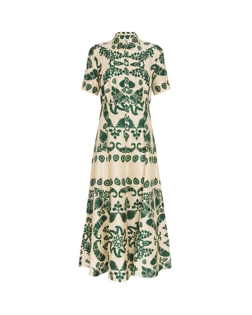 Sandro Floral-Print Collared Satin Maxi Dress in Green | Lyst