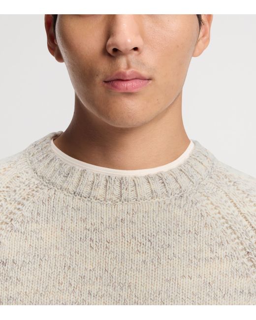 Boss White Cashmere-Wool Tweed-Effect Sweater for men
