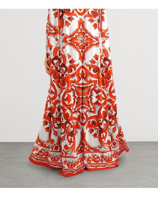 Dolce & Gabbana Red Silk Majolica Maxi Dress