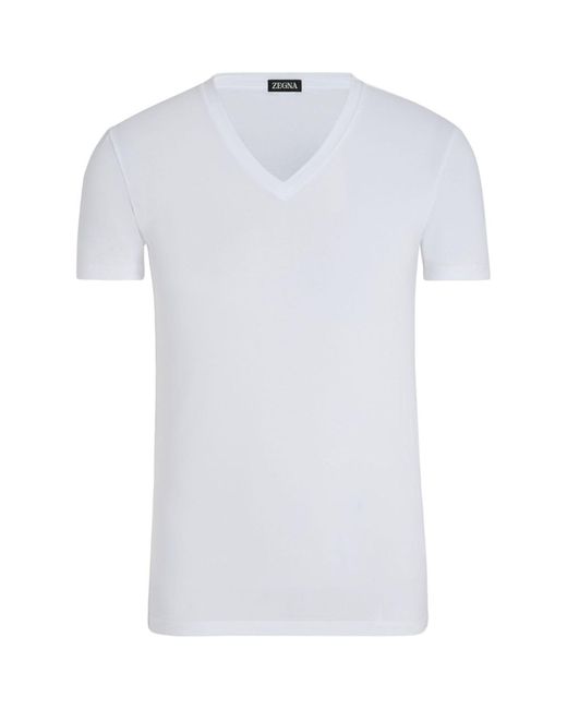 Zegna White Stretch-cotton V-neck T-shirt for men