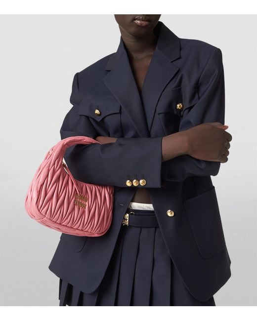Miu Miu Pink Small Matelassé Leather Wander Top-Handle Bag