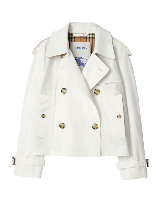 Burberry White Cropped Mayfair Trench Jacket