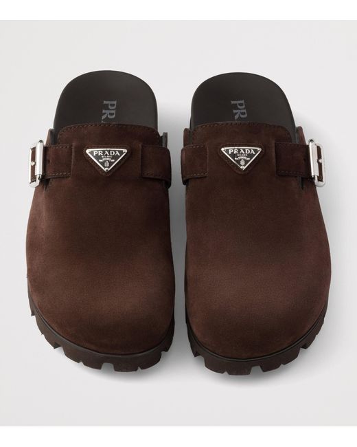 Prada Brown Suede Buckle Mules for men