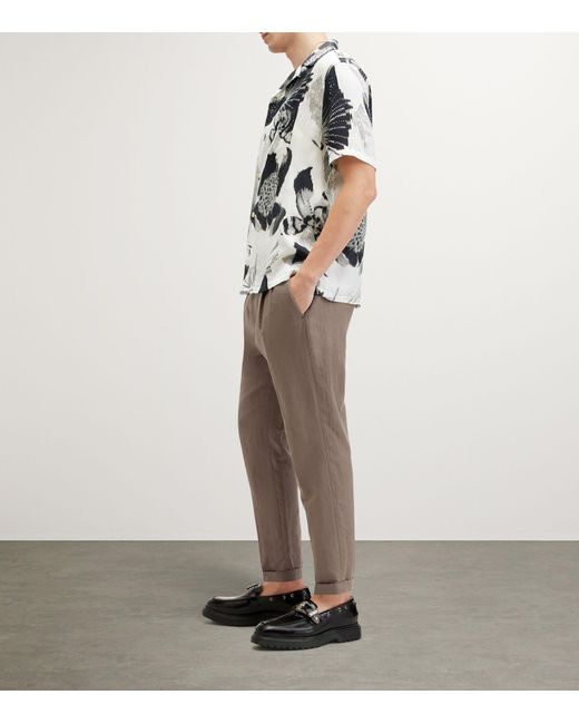 AllSaints Gray Linen-organic Cotton Cross Taillis Trousers for men