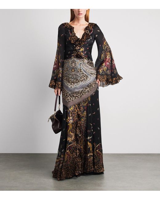 Etro Black Leopard Print Aida Shawl