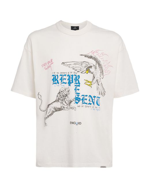 Represent White Organic Cotton-Hemp Printed T-Shirt for men