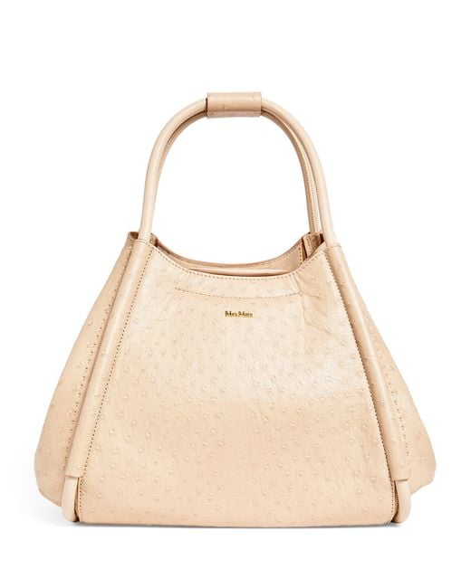 Max Mara Natural Small Leather Ostrich-embossed Marine Top-handle Bag