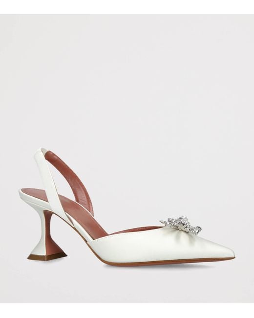 AMINA MUADDI White Satin Embellished Rosie Slingback Pumps 70