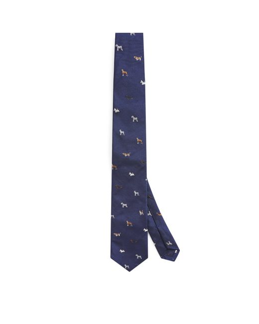Paul Smith Blue Silk Embroidered Dogs Tie for men