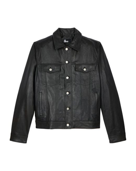 The Kooples Black Leather Shirt Jacket for men