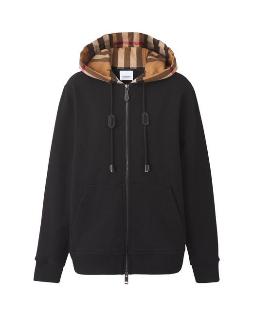 Burberry Cotton Willow Check Zip Hoodie in Black | Lyst Canada