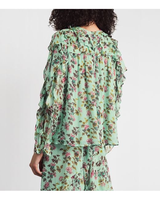 Ulla Johnson Green Silk Ruffled Willow Blouse