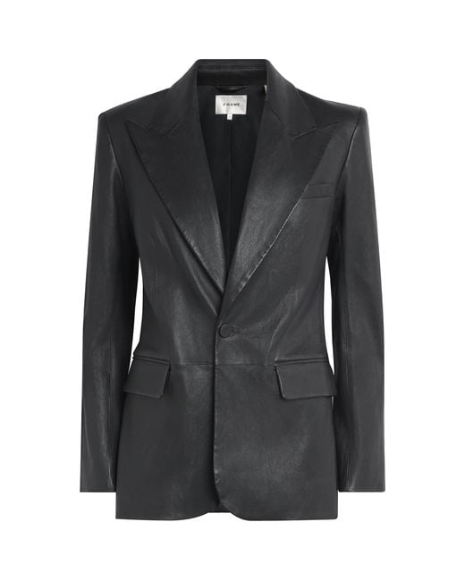 FRAME Black Leather The Peak Lapel Blazer