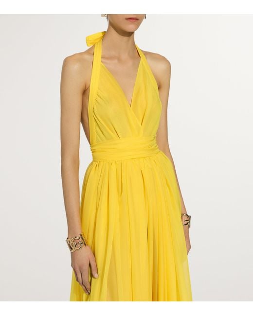 Dolce & Gabbana Yellow Silk Halterneck Maxi Dress