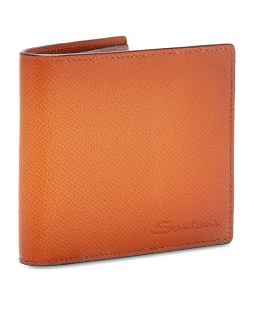 Santoni Orange Leather Ombré Bifold Wallet for men