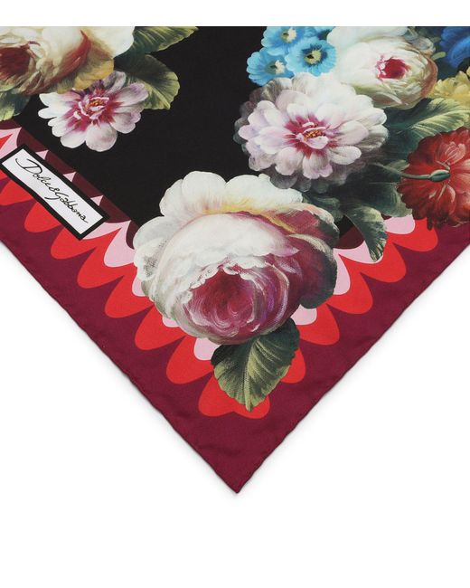 Dolce & Gabbana Black Silk Foulard Floral Print Scarf