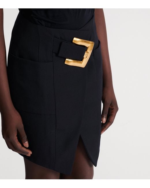 Balmain Black Virgin Wool Belted Mini Skirt