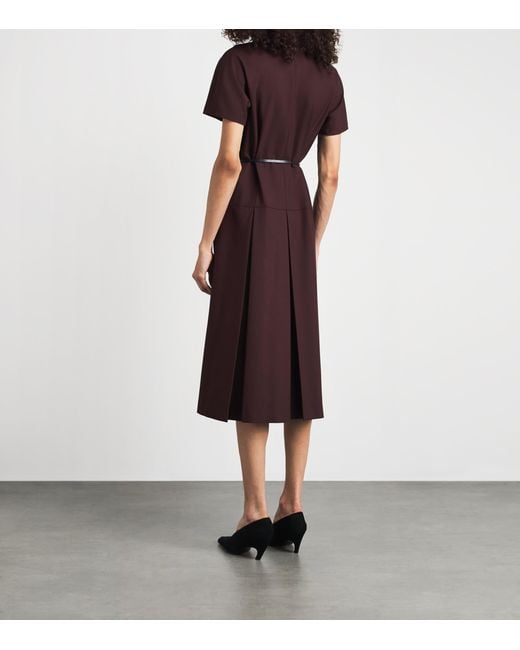 Lafayette 148 New York Purple Stretch-Wool Belted Midi Dress