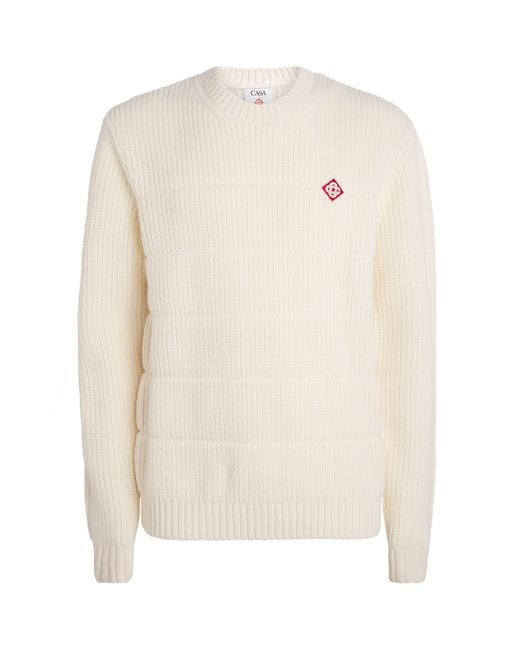 Casablanca White Merino Wool Padded Sweater for men