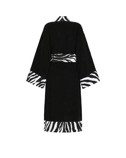 Dolce & Gabbana Black Terry Cotton Zebra Print Robe