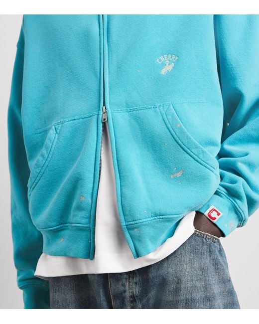CHERRY LA Blue Western Athletic Zip-Up Hoodie for men