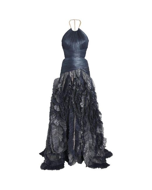 Maria Lucia Hohan Blue Frill-Detail Taylor Gown